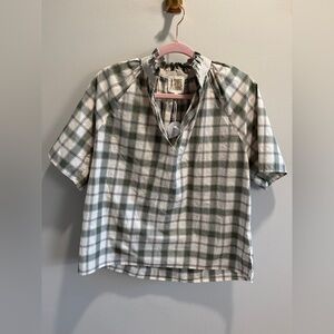 New A Shirt Thing Margot Plaid Top Ruffle Standing Collar Large